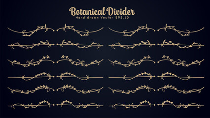 Gold vine botanical line divider hand drawn for text layout separator decoration © Khulqi