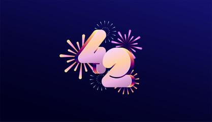 Naklejka premium Gradient Colored 3D numbering anniversary 42th, 42th Happy Anniversary with colourful gradient, celebrating and greeting design banner.