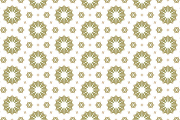 Fototapeta premium Seamless geometric star pattern in gold and white. Repeating floral motif background with abstract ornamental shapes.