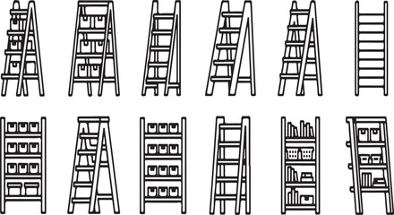 Various types of ladders and scaffolding structures in black and white Vector © Nur