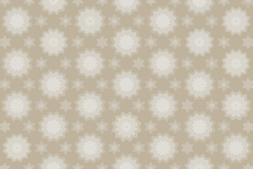 Seamless beige and white floral pattern with repeating star and flower shapes