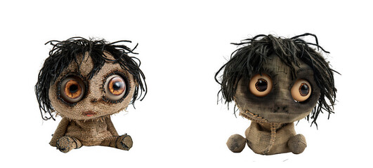 Fototapeta premium Creepy Burlap Dolls with Large Eyes - Halloween or Horror Characters isolated on transparent background