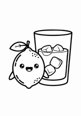 Cute cartoon lemon with a glass of ice.