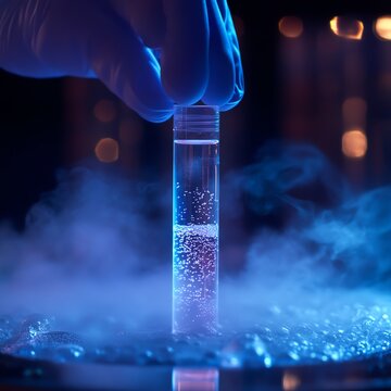 Revolutionizing Fertility, Scientist Puts a Test Tube in Liquid Nitrogen Cryostorage, Generative AI  high resolution   for isolate image