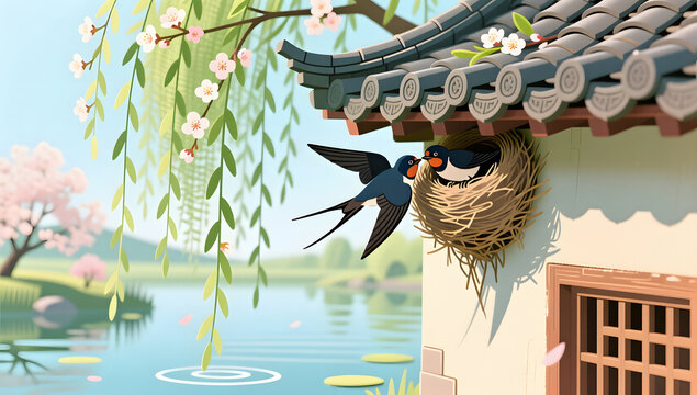 Swallows nesting under the eaves on Spring Equinox
