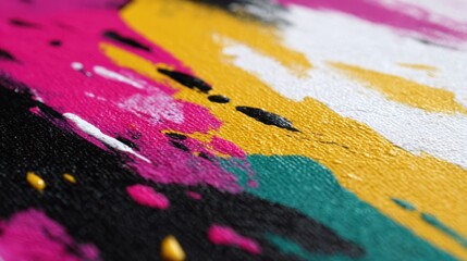 Fototapeta premium Vibrant abstract splatter painting with bright pink, yellow, and teal hues