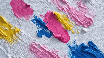 Obraz premium Vibrant abstract paint splatters forming colorful heart shapes on white surface