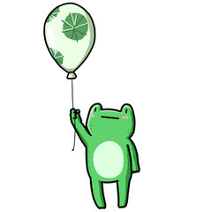Cute Frog Character Floating By Balloon
