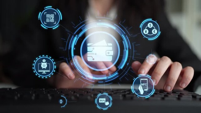 Digital wallet icons show mobile payment, digital wallet transfer, and online banking. Digital wallet supports secure payment, cashless transactions, and financial integration. Funnel