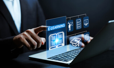 The concept of e-learning encompasses online education, virtual classrooms, knowledge sharing, and modern learning technologies for business and educational platforms.