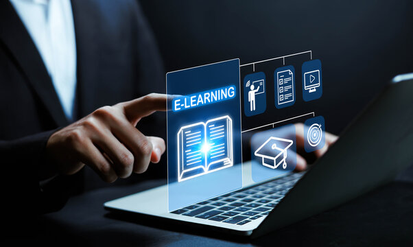 The concept of e-learning encompasses online education, virtual classrooms, knowledge sharing, and modern learning technologies for business and educational platforms.