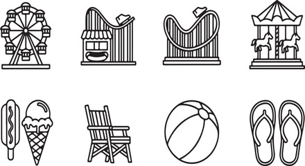 Iconic symbols of a fun-filled day at the amusement park Vector © Nur