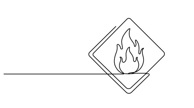 Animation render of warning sign icon continuous one line drawing