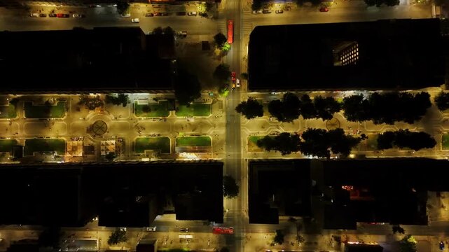 Paseo Bulnes Santiago Chile Night Aerial Civic District Downtown Establishing, Top down