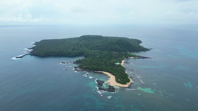 Aerial view from Ilh&eacute;u das Rolas. Is an islet in the archipelago of S&atilde;o Tom&eacute;, located in the Gulf of Guinea, south of the island of S&atilde;o Tom&eacute;. Of volcanic origin, it lies exactly on the Equator.Africa