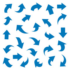 Set of blue curved arrows pointing in various directions