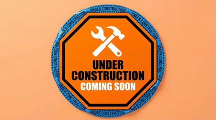 Under construction sign with tools coming soon announcement