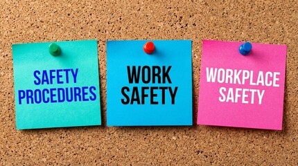 Colorful sticky notes highlighting workplace safety on corkboard