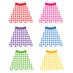 Colorful Gingham Checkered Skirt Set with Scallop Hem Flat Illustration © Yusi