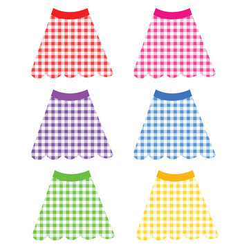 Colorful Gingham Checkered Skirt Set with Scallop Hem Flat Illustration