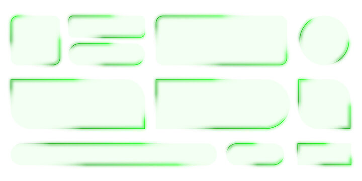 Neon glowing frames, green night banners, light effect, bright illuminated borders. Rounded rectangles are design elements. PNG light effect.