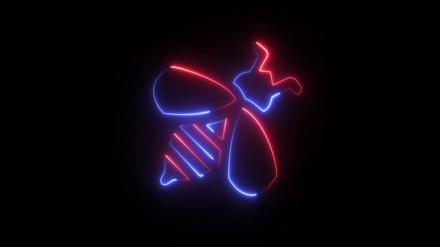 Abstract glowing neon bee icon animation with dark background.Futuristic glowing bee icon with smooth animated.