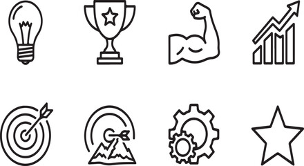Fototapeta premium Achievement and success icons representing various accomplishments and goals Vector
