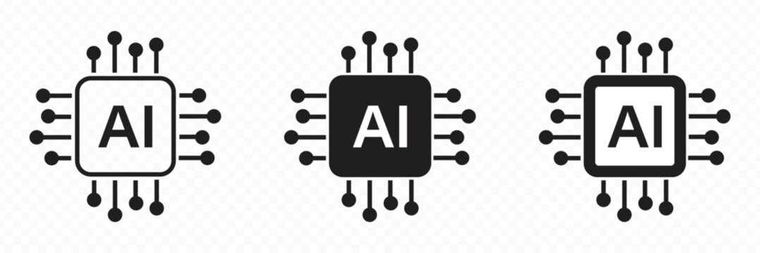 Artificial intelligence icon  sign  logo in the circuit line style. AI processor vector icon flat design. Motherboard digital chip AI. Machine learning design. Artificial intelligence chip icon set.