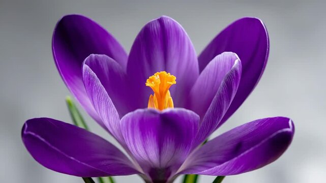 Close-up of a vibrant purple crocus flower blooming in spring.