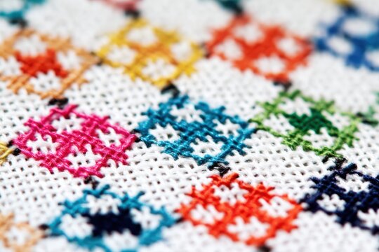 Cross-stitch texture, X-shaped stitches on Aida cloth, pixelated handmade pattern
