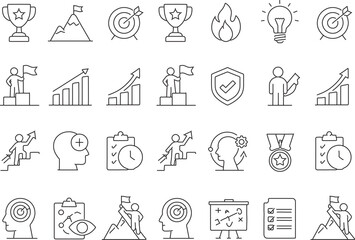 Fototapeta premium Motivation icon set in grid arrangement vector illustration.