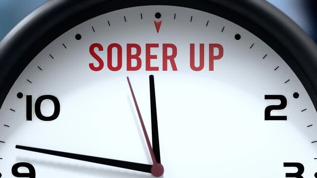 Sober Up that is going to happen soon. Upcoming sober up, approaching in the near future. Sober Up almost here, in a short time - a clock symbolizes a reminder that sober up is near.