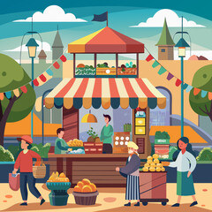 Outdoor Market Pavilion with Fresh Produce Vector Illustration