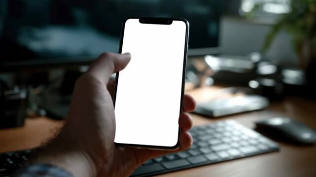 A close-up shot captures an individual's hand actively engaging with a sleek, modern smartphone, featuring a brilliant white customizable screen. A finger gestures across the display, suggesting inter