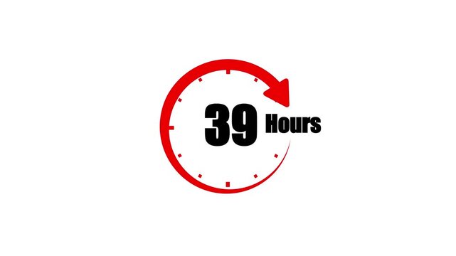 39 Hour Countdown Timer Animation with Red Rotating Arrow on White Background