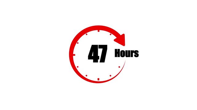 47 Hour Countdown Timer Animation with Red Rotating Arrow on White Background