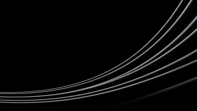 Abstract Swirling Silver Lines on Black Background