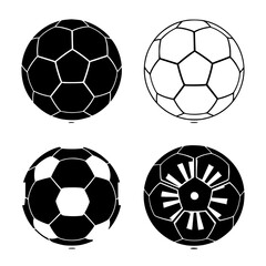 Obraz premium Four distinct styles of soccer balls displayed in a grid format