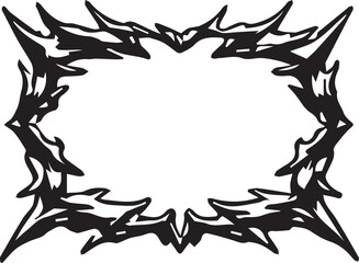 Obraz premium An aggressive black horizontal oval frame with intensely sharp and numerous spiky protrusions on its border.