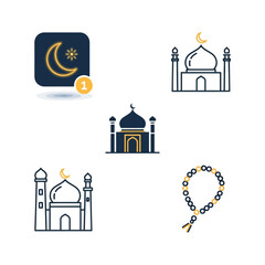 Fototapeta premium Modern digital line icons representing Islamic culture, Ramadan fasting, prayer times, and mosque architecture, suitable for religious apps and web design projects