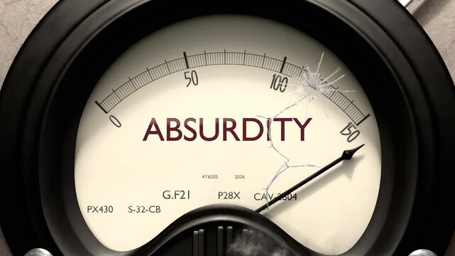 Absurdity meter showing big levels of absurdity. Dangerously increasing high values of absurdity, critical overload. Too much, off the charts. Max absurdity