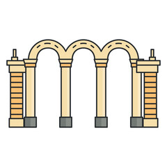 Historic stone arch colonnade with three rounded arches. Illustration. Object isolated on white background.