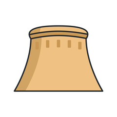 Historic defensive tower fragment with curved stone walls. Illustration. Object isolated on white background.