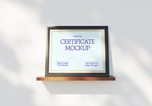 Certificate On Wall Mockup
