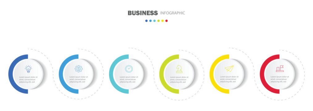 Concept of circle business model with 6 successive steps. Can be used for process diagram, presentations, workflow layout, banner, flow chart, info graph .                               