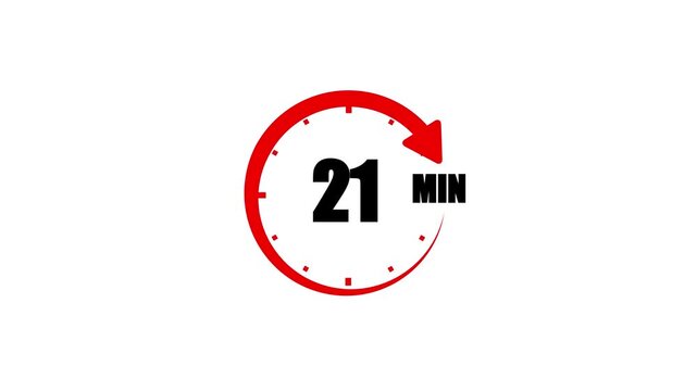 21 Minute Countdown Timer Animation with Red Rotating Arrow on White Background