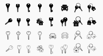 Obraz premium House and car key icons set for real estate and automotive industry