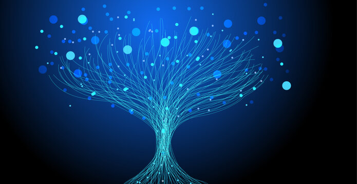 Abstract digital tree network vector illustration with glowing blue lines data connection technology innovation concept futuristic design