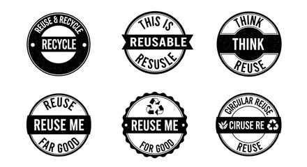 Fototapeta premium Set of circular badges promoting reuse and recycling concepts.