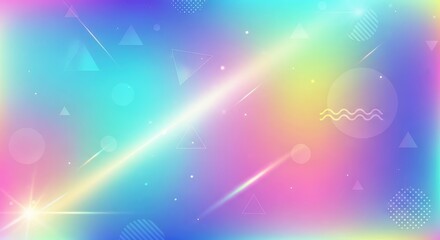 Fototapeta premium Vibrant Iridescent Rainbow Gradient Background with Abstract Geometric Elements and Light Streaks